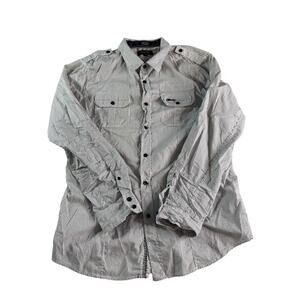 Eighty Eight Platinum Shirt Men XL Black White Striped Button Up Cotton Military